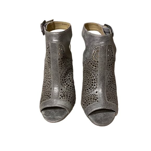 Johnston & Murphy Metallic Gray Caged Ankle Strap Open Toe Heels Women Sz 7 - Picture 1 of 9